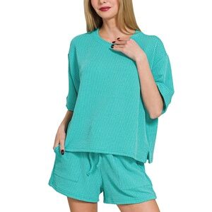 Zenana Corded Ribbed Set (Blues)